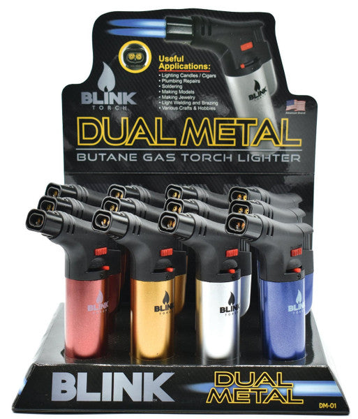 Blink Large Torch Lighter Metallic Colors Display - 12pk