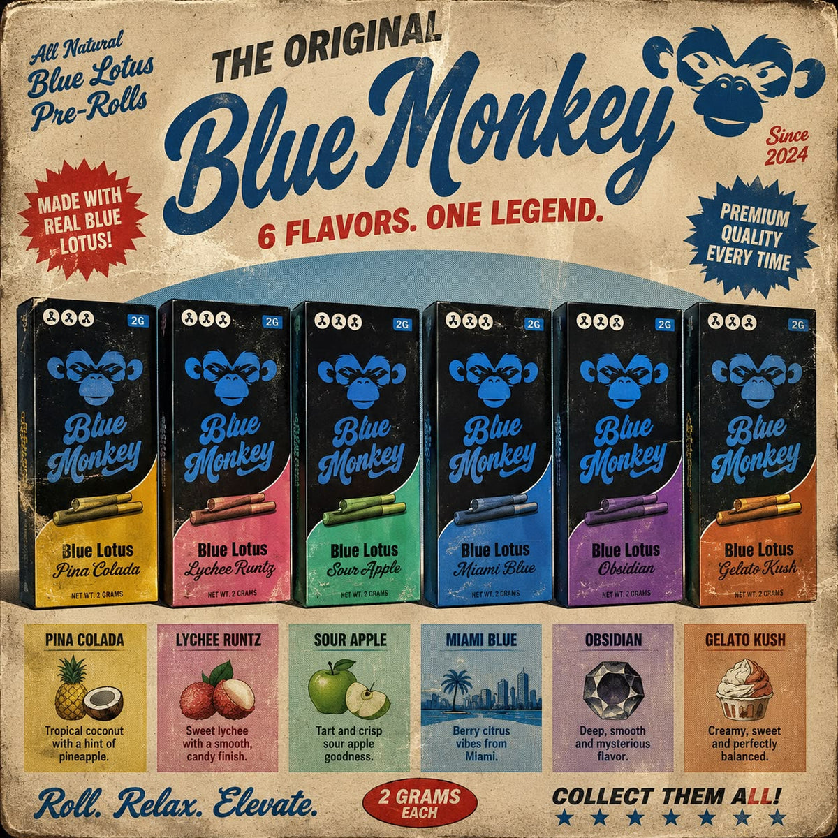 BLUE MONKEY 2PK BLUE LOTUS 3GM PRE ROLL 10CT