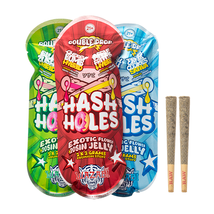 WAZABI 2X2G PRE ROLLS HASHHOLE EXOTIC & ROSIN JELLY 10CT