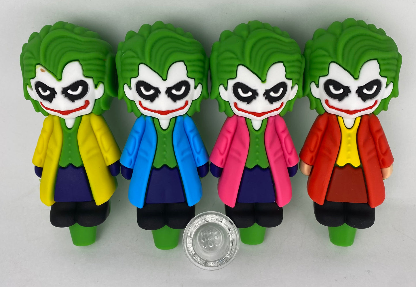 SILICONE JOKER HAND PIPE WITH GLASS BOWL