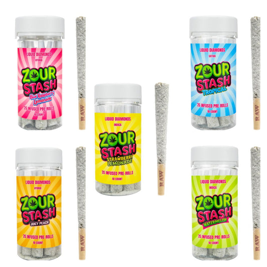 ZOUR STASH THCA PRE ROLLS LIQUID DIAMOND INFUSED 2G, 10CT JAR