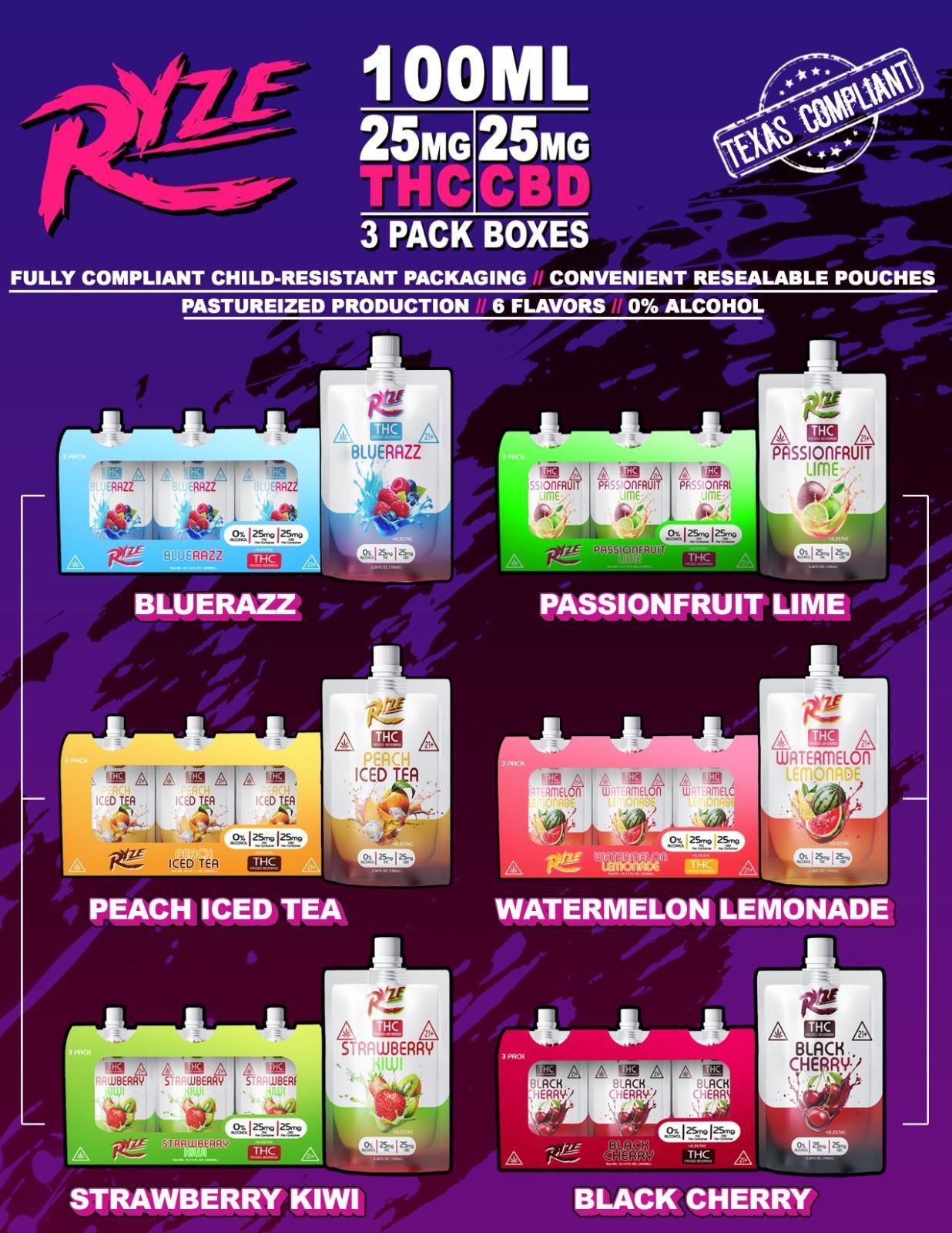 RYZE THC INFUSED BEVERAGE 100ML 3PK