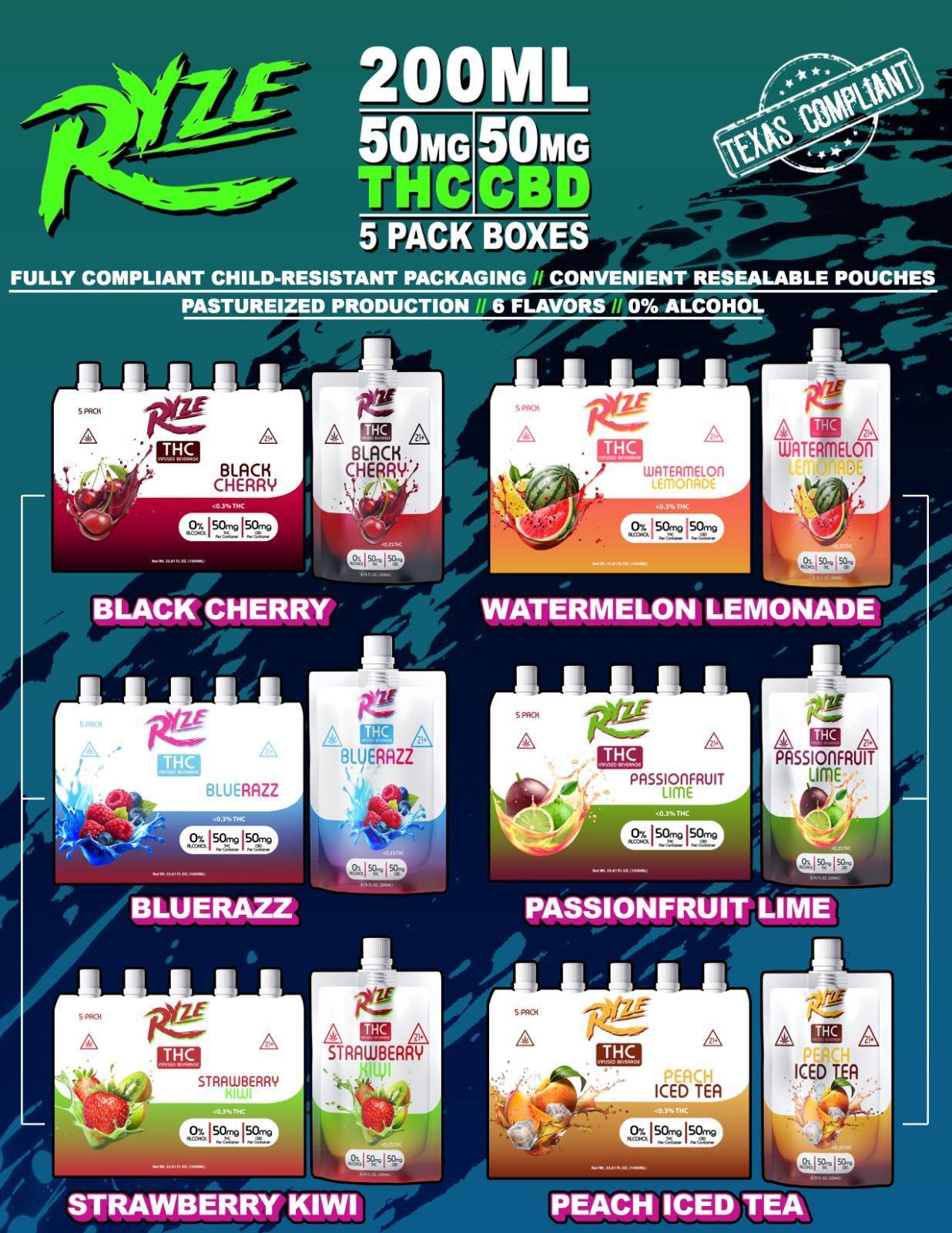 RYZE THC INFUSED BEVERAGE 200ML 5PK