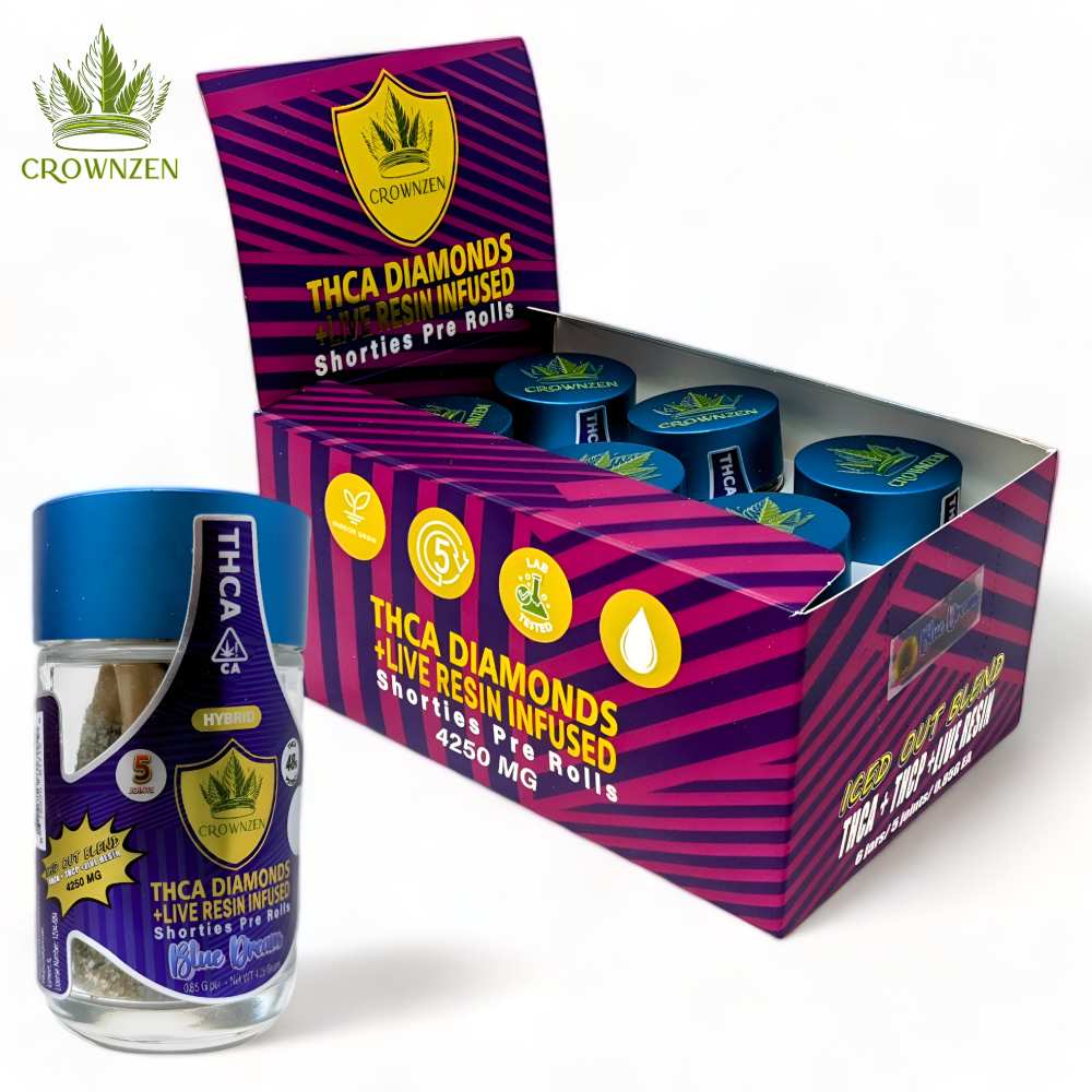 CROWN ZEN THCA DIAMONDS + LIVE RESIN INFUSED 1G SHORTIES PRE ROLL 5CT