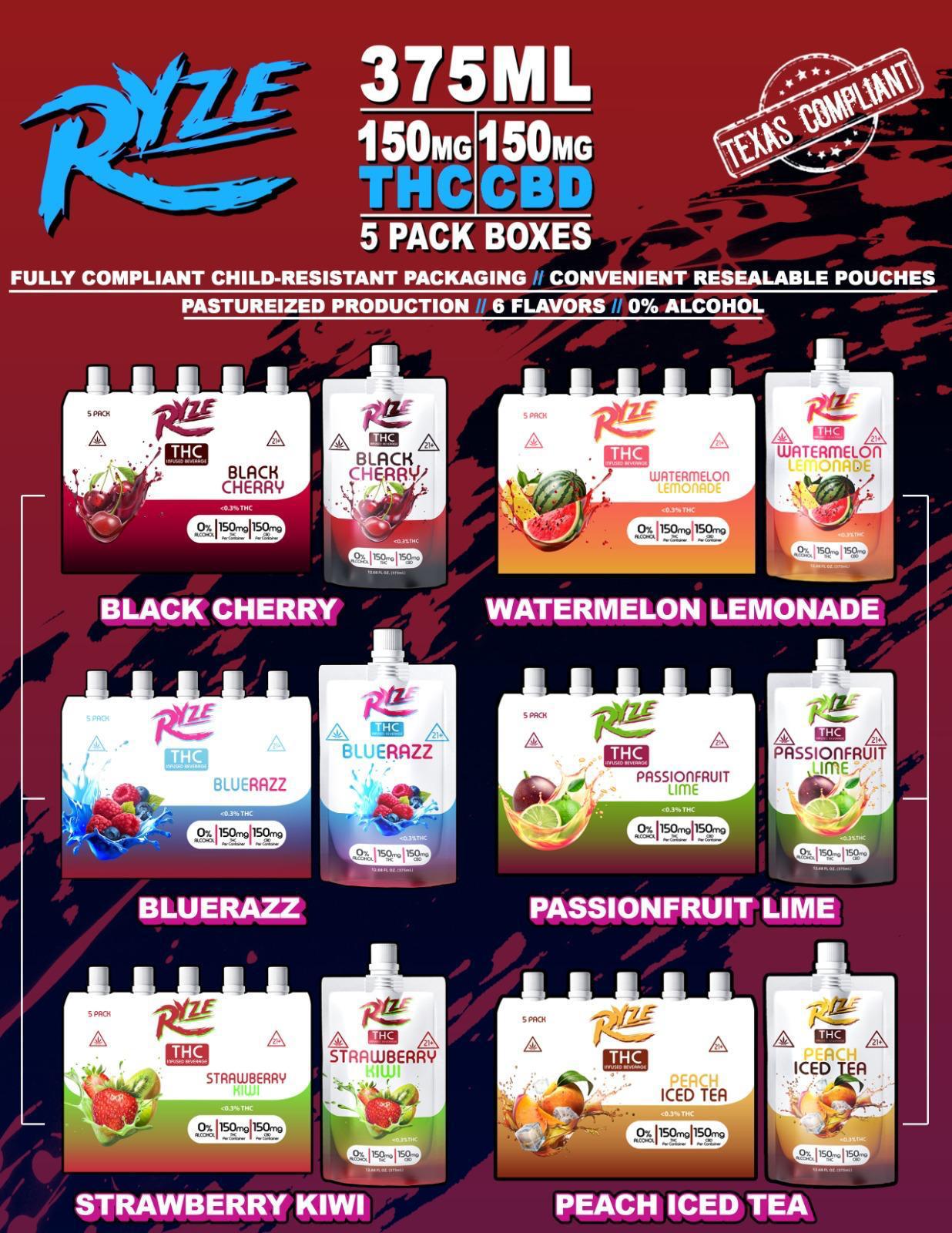 RYZE THC INFUSED BEVERAGE 375ML 5PK