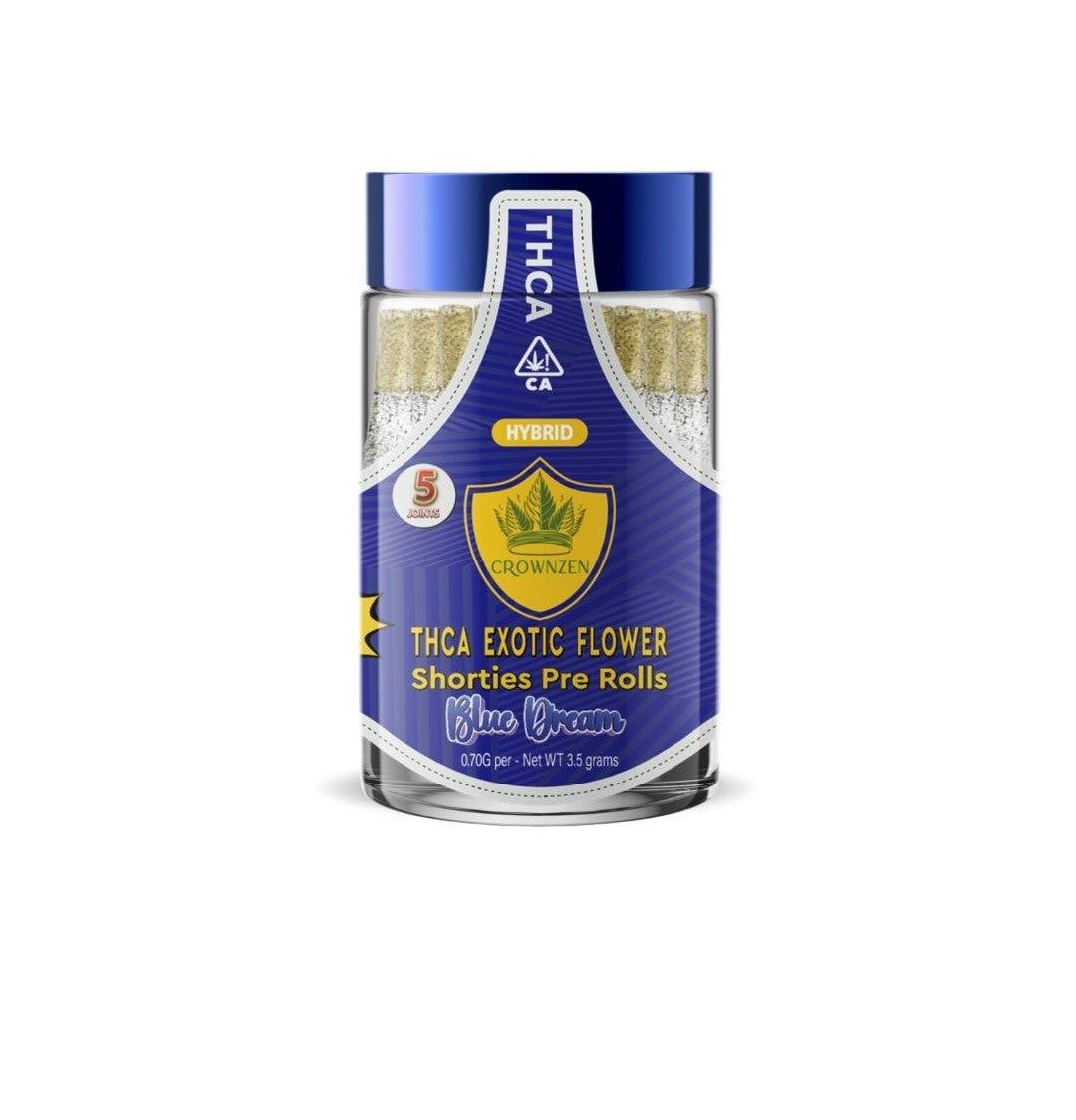CROWN ZEN THCA EXOTIC FLOWER SHORTIES .85G PRE ROLLs JARS 5CT
